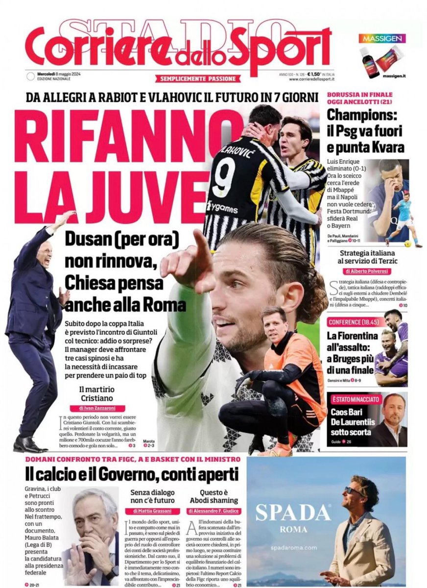 Corriere dello Sport. May 8.
#frontpage #primapagina #rassegnastampa #portada #backpage #football #sports #TomorrowsPapersToday