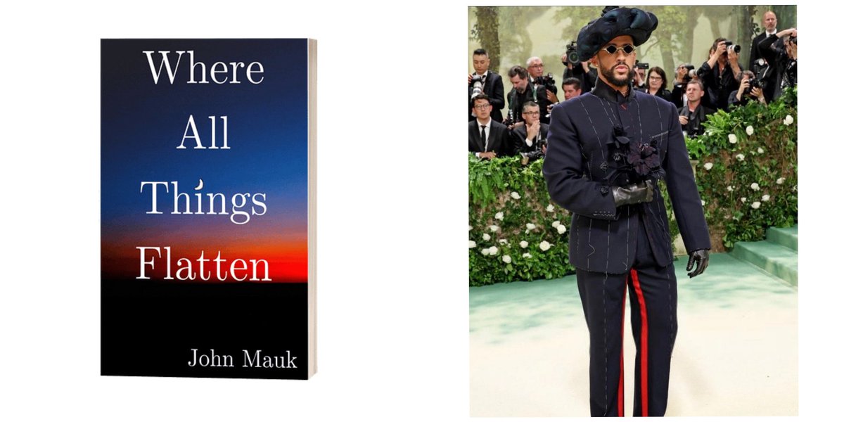 19. Where All Things Fall by John Mauk matches the navy, black and red scheme worn by #BadBunny at the #MetGala2024 teawithcoffee.media/product/where-…