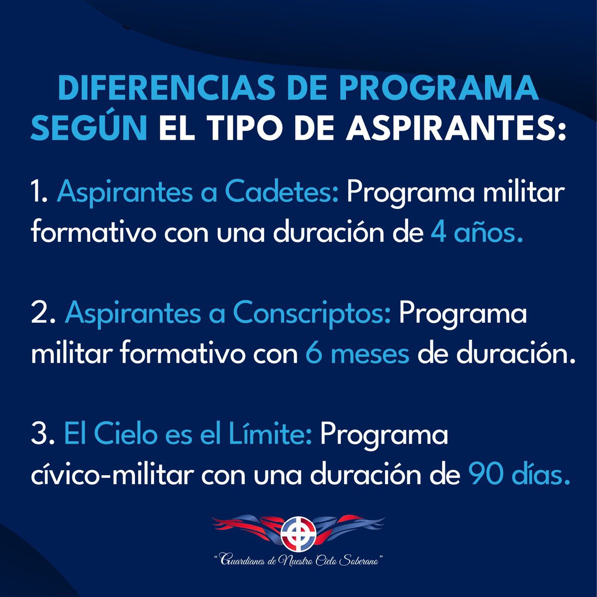 🪖CONVOCATORIA para: -Aspirantes a Cadetes #AAGBPFAFM -Futuros Conscriptos -Aspirantes al Programa de Liderazgo Cívico Militar 'El Cielo es el Límite' 👉Conoce los detalles para el llamado de cada admisión. Requisitos al pie de la página: fard.mil.do/servicios/