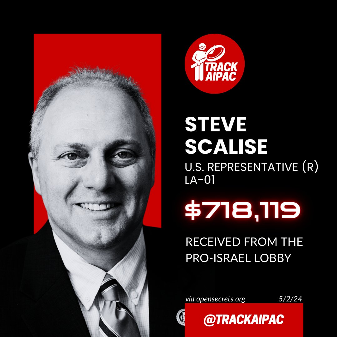 @HouseGOP Steve Scalise works for AIPAC. He's paid to parrot Israeli propaganda. #RejectAIPAC