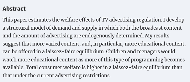 Interested in platform, two-sided market, advertising? Please check out the forthcoming article by @jiekai_zhang ' Welfare analysis of regulations on media platform advertising'. @EEANews @OUPEconomics Teaching materials available: eeassoc.org/teaching-mater… doi.org/10.1093/jeea/j…