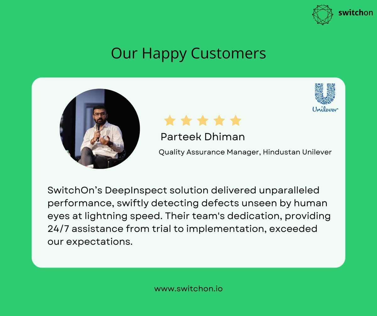 Introducing Mr. Parteek Dhiman, Quality Assurance Manager at Hindustan Unilever, sharing his insights on our partnership!

Thank you, Mr. Parteek, for your kind words! We'look forward to continuing our successful collaboration!
.
.
#HindustanUnilever #HappyCustomers