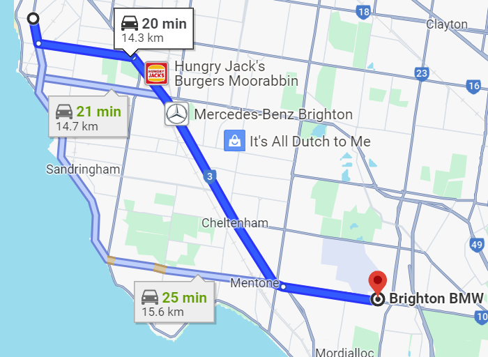 Is it just a Melbourne thing having a place named after a suburb ages away?

Brighton BMW for Instance is 15KM away from Brighton, plenty of other dealerships using the Brighton name on Nepean Highway as well
