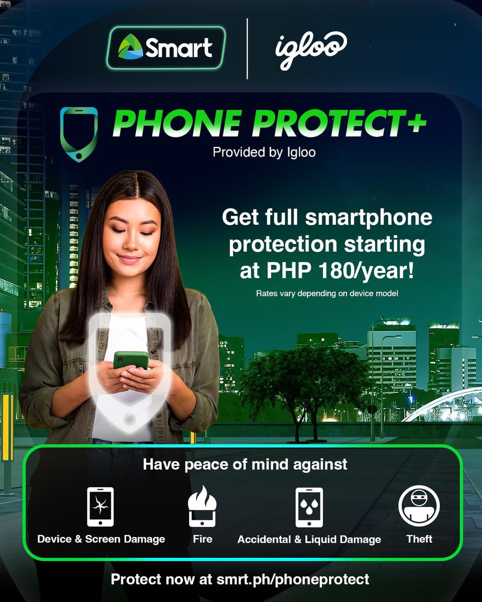 Protect your smartphone from damages with the new Phone Protect+! Now available for Smart Postpaid and Prepaid users. Get the protection your smartphone deserves and click here for more details: smrt.ph/phoneprotect