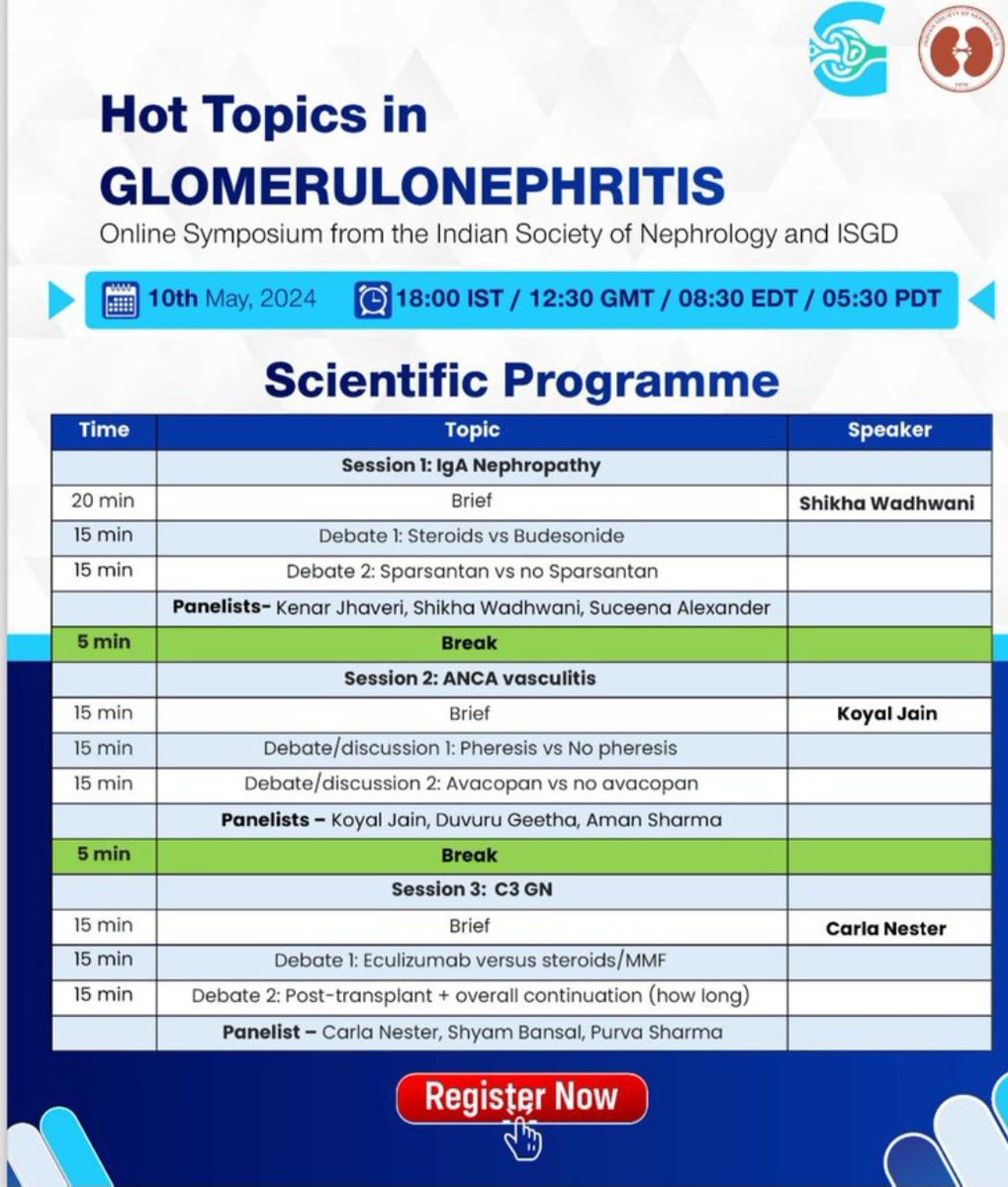 Gentle Reminder.. Dont Miss the interesting talks in Online Symposium on Glomerulnephritis by the @isn_india and @ISGDtweets. 10th May 2024, 6.00PM IST. @drshyambansal @AVATAROrg @manirath @ISNeducation @ASNKidney @GlomCon @ASPNeph Register at is-gd.org/hot-topics-in