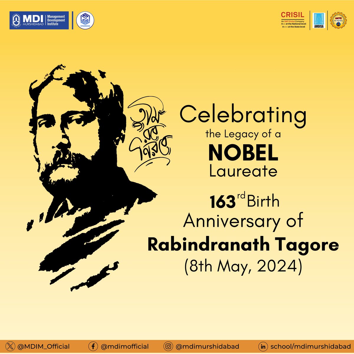 In commemoration of the 163rd Birth Anniversary of #Kaviguru #Rabindranath Tagore, a towering figure in Indian literature and culture, Indians all around the world gather to pay homage to one of India's most eminent sons. #rabindrajayanti #MDI #MBA #Management