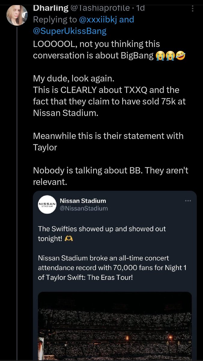 I wonder if they really that stupid. Or pretend to be that stupid. Cause, they can't even find the right Nissan Stadium. TVXQ Nissan Stadium is in Japan & their used a pic from Nissan Stadium in Tennessee🤦‍♀️ They won't even bother to click & read what's written inside a link