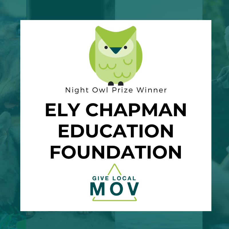 GiveLocalMOV's tweet image. 🌙✨ The Night Owl Prize for #GiveLocalMOV is officially awarded to the Ely Chapman Education Foundation! Congratulations to them! 🙌🦉 Thank you to everyone who burned the midnight oil with us, supporting local initiatives that make a difference.