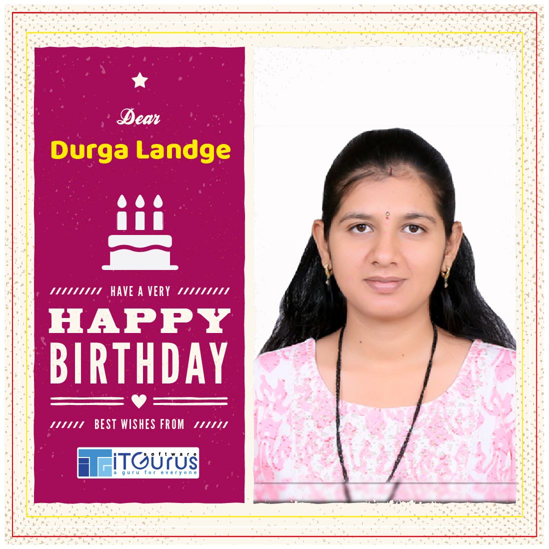 Sending you smiles for every moment of your special day!
Happy Birthday to @ Durga Landge from Team iT Gurus Software!

#birthday #birthdaycake #birthdayparty #birthdaycakes #birthdayballoons #birthdaydecoration #happybd #happybday #birthdayinoffice