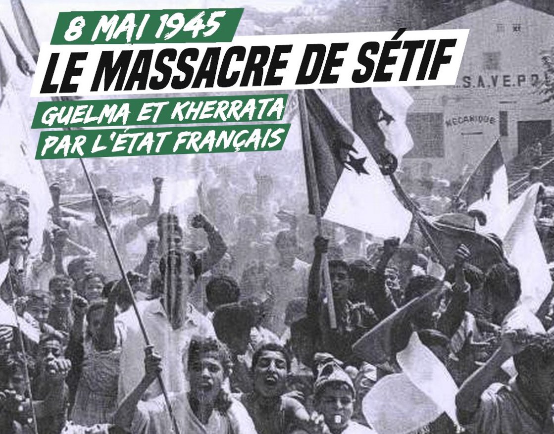 KamelDanil's tweet photo. L’autre 8 mai 1945, alors que la France fêtait sa victoire sur l’Allemagne hitlérienne,Des massacres de civils commençaient  à Sétif, Guelma et Kherrata.
 Ils se poursuivront jusqu’en juin 1945, entraînant la mort de dizaines de milliers d’Algériens,que nul(le)s n’oublient. https://t.co/efaWwZU8L2