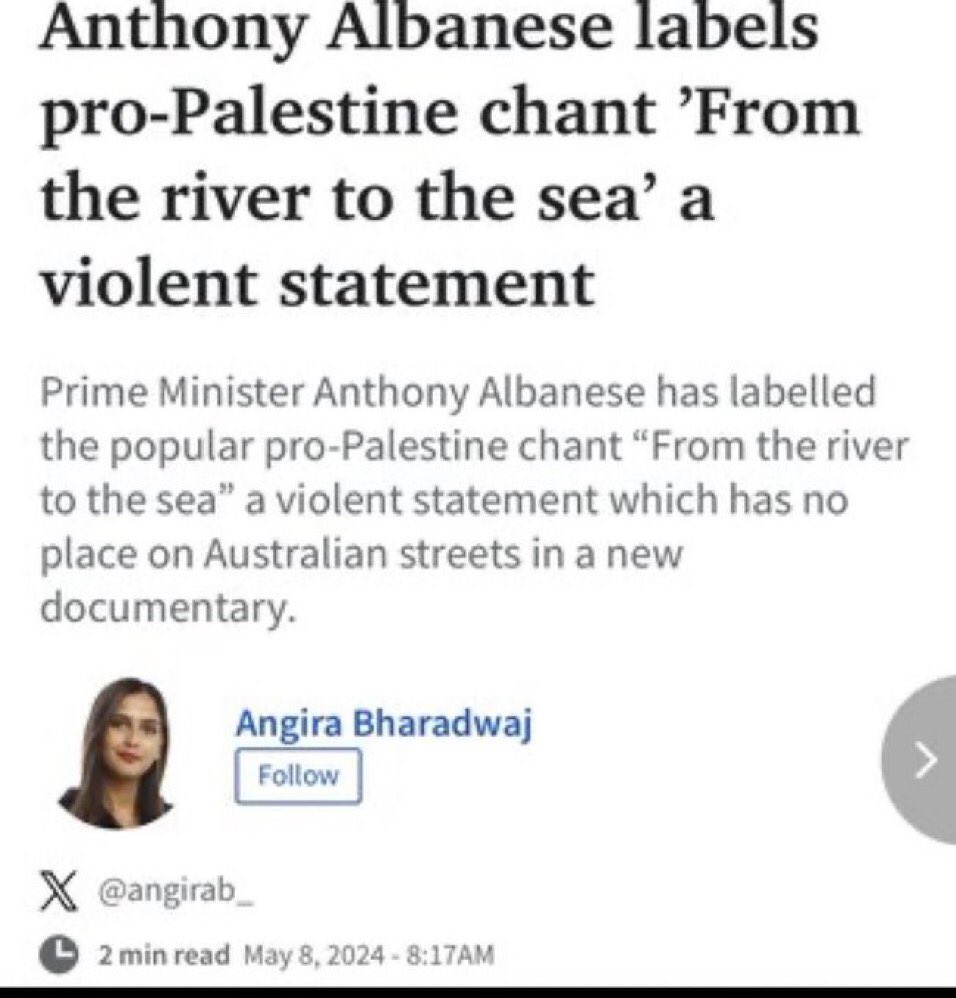 - Wanton slaughter of Palestinian civilians - 🤐 - AJA quite openly inciting people to attack uni protestors - 🤐 - A chant advocating freedom for Palestinians - 😡 Fuck this guy.