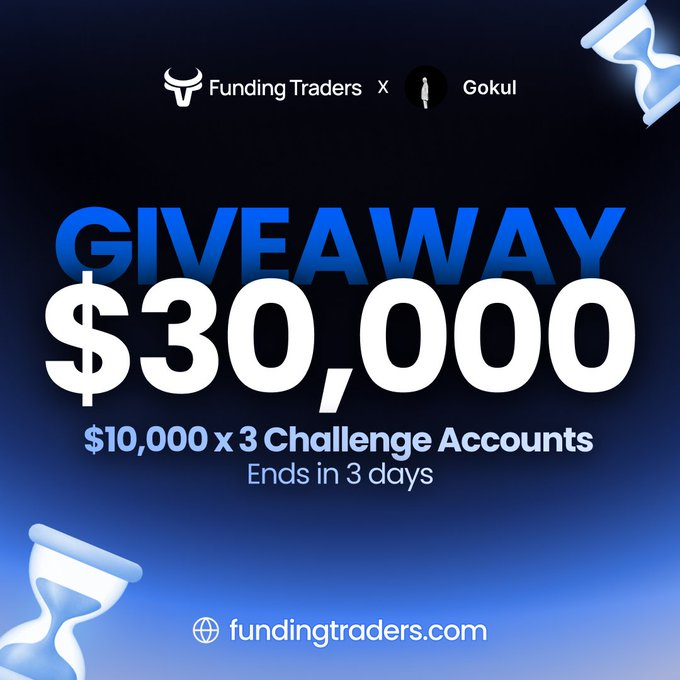 🚨30K Giveaway Alert 🚨 3 x 10K FundingTraders account 📌Rules: 1. Must Follow @GokulTrades||@Funding_Traders||@StanFXTrading || @davidkrtinic 2. Like and Retweet this Post 3. Tag 3 friends 4. Also Follow @TheNAStrader @Mr_CISD 5. Reply and Retweet @Funding_Traders pinned…