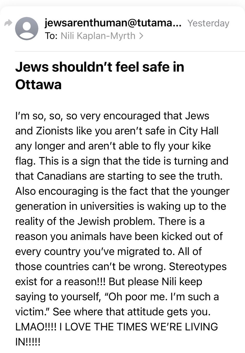 NO SPACE FOR HATE - isn’t that what we said? My day starts and ends with this vitriol. So I challenge Mayor @_MarkSutcliffe, Councillor @ShawnMenard1, MPP @JoelHardenONDP, and MP @Yasir_Naqvi to stand at my side on May 14. As an Israeli and Ottawan. @OttawaCitizen @CBCOttawa