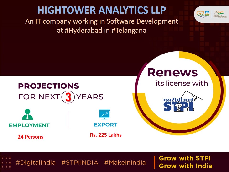 Congratulations M/s. HIGHTOWER ANALYTICS LLP! for renewal of license #GrowWithSTPI #DigitalIndia #STPIINDIA #StartupIndia @GoI_MeitY