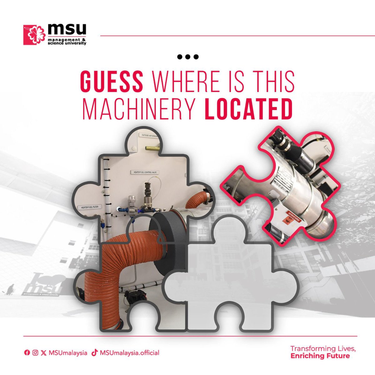 Quiz time! This machine is a component of a real aircraft and is here on campus. Can you name where it is located? #MSUmalaysia