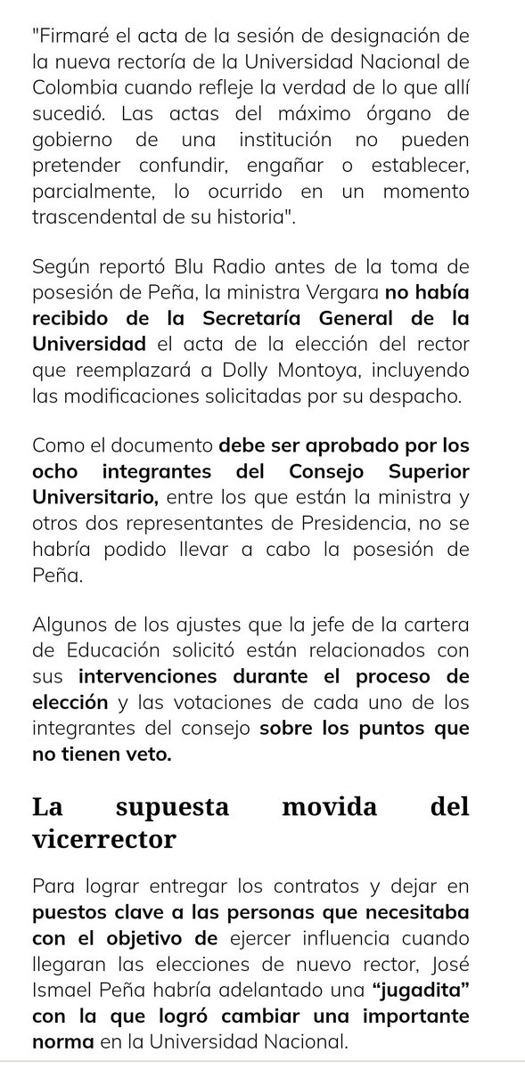 AMAV_'s tweet photo. 1. Acá se puede leer completo "¿Puestos por votos?", el artículo que publicó @estoescambio sobre algunas de las denuncias de corrupción que gravitan alrededor de Ismael Peña, el usurpador de la rectoría de la UNAL y secuaz de Dolly Montoya e Ignacio Mantilla. A difundirlo. [+] https://t.co/ZEoXiasPPH