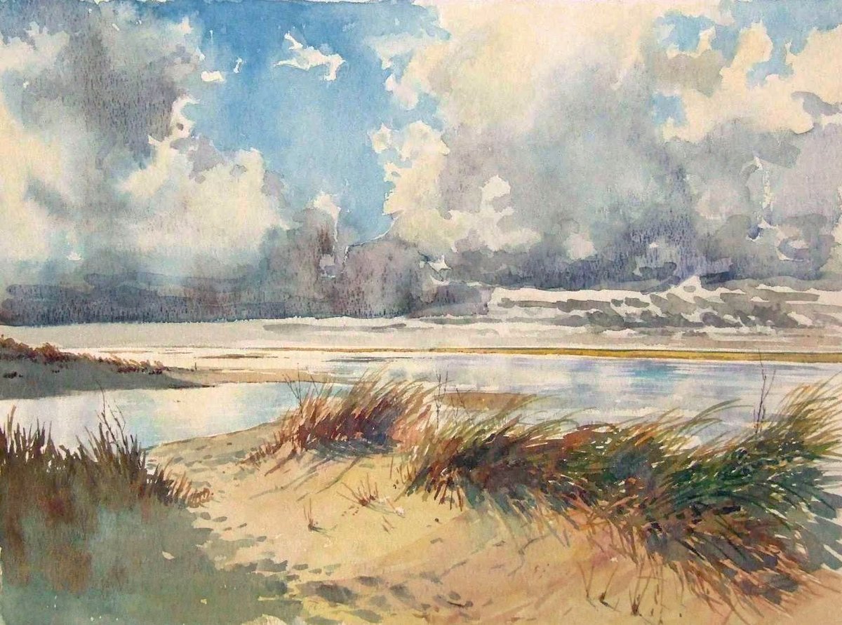 I was born near the coast of the Netherlands. I love to  dream away to where the curvature of the earth makes the sky and the horizon merge. #shore #seascape #watercolorpainting #watercolorart #watercolor #Clouds #tides