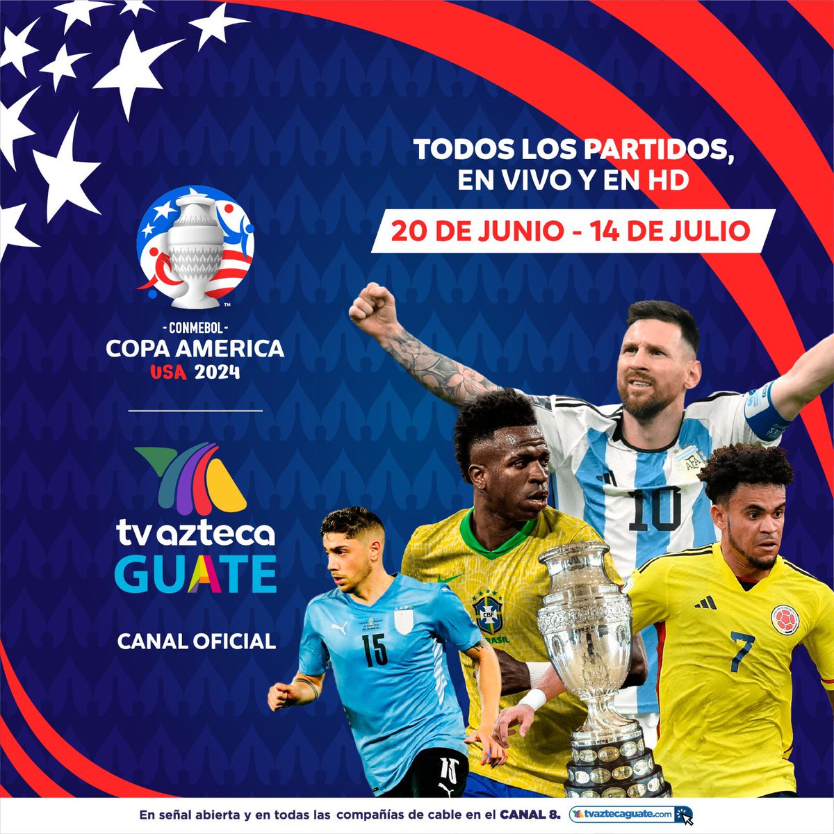⚽️🏆Copa América, en exclusiva por señal abierta para toda Guatemala 🇬🇹 por TV Azteca Guate! Todos los partidos desde el 20 de Junio al 14 de Julio y en HD! 🇨🇴🇧🇴🇧🇷🇦🇷🇻🇪🇨🇱🇵🇪🇺🇾🇵🇾🇪🇨🇺🇸🇲🇽🇨🇷🇵🇦🇨🇦🇯🇲
#TVAztecaGuate #ElMejorCanal