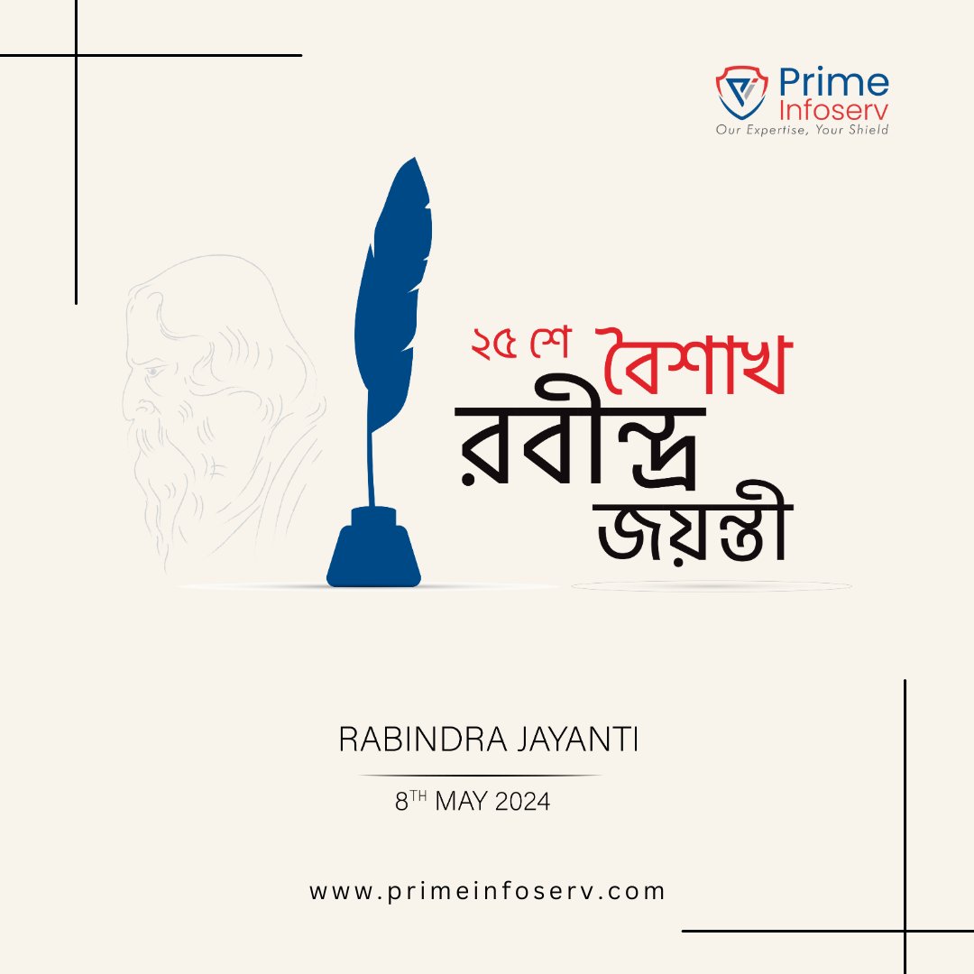 On this auspicious occasion, let's pay homage to #Rabindranath Tagore and his extraordinary contributions to literature and culture. Warm wishes on Rabindranath Tagore Jayanti!

#rabindrajayanti #primeinfoserv #prime #cybersecurity #ddataprotection