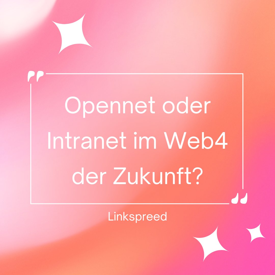 🌐 Web4 revolutioniert das Internet! 🚀 Jetzt kannst du zwischen Intranets (geschlossene Communities) und Opennets (offene Plattformen) wählen - alles mit derselben Software! 💻 Erfahre mehr unter web4.linkspreed.com #Web4 #Internet #Intranet #Opennet 🌐