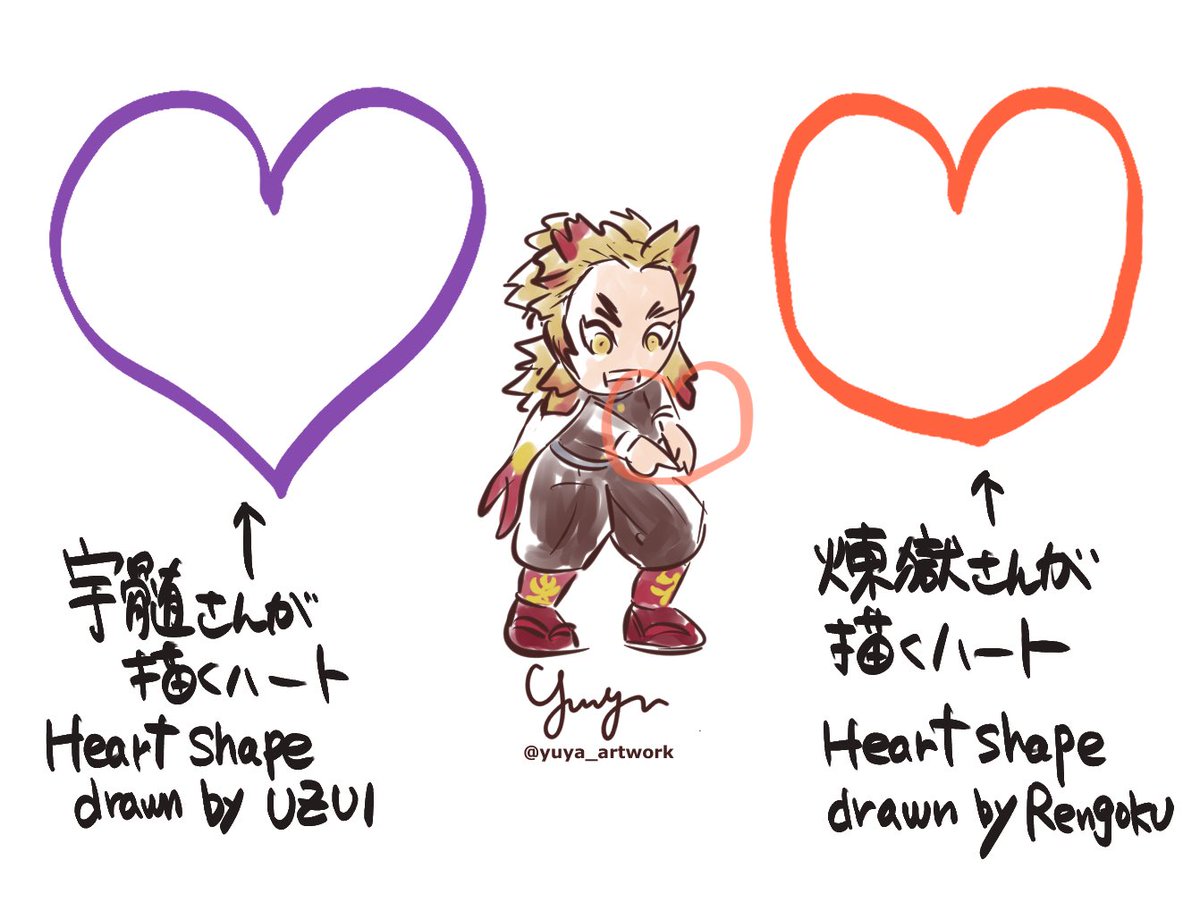 ハートの形❤️ 
Difference of heart shapes by Uzui and Rengoku