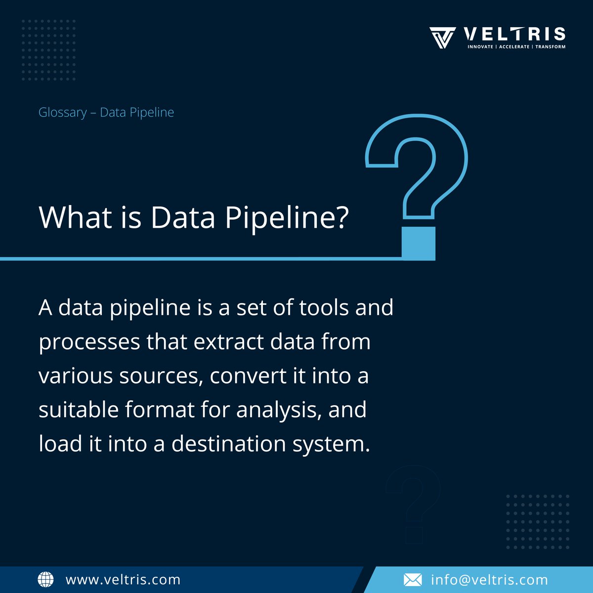 What is Data Pipeline?
#datapipelines #dataengineering #bigdata #data #veltris