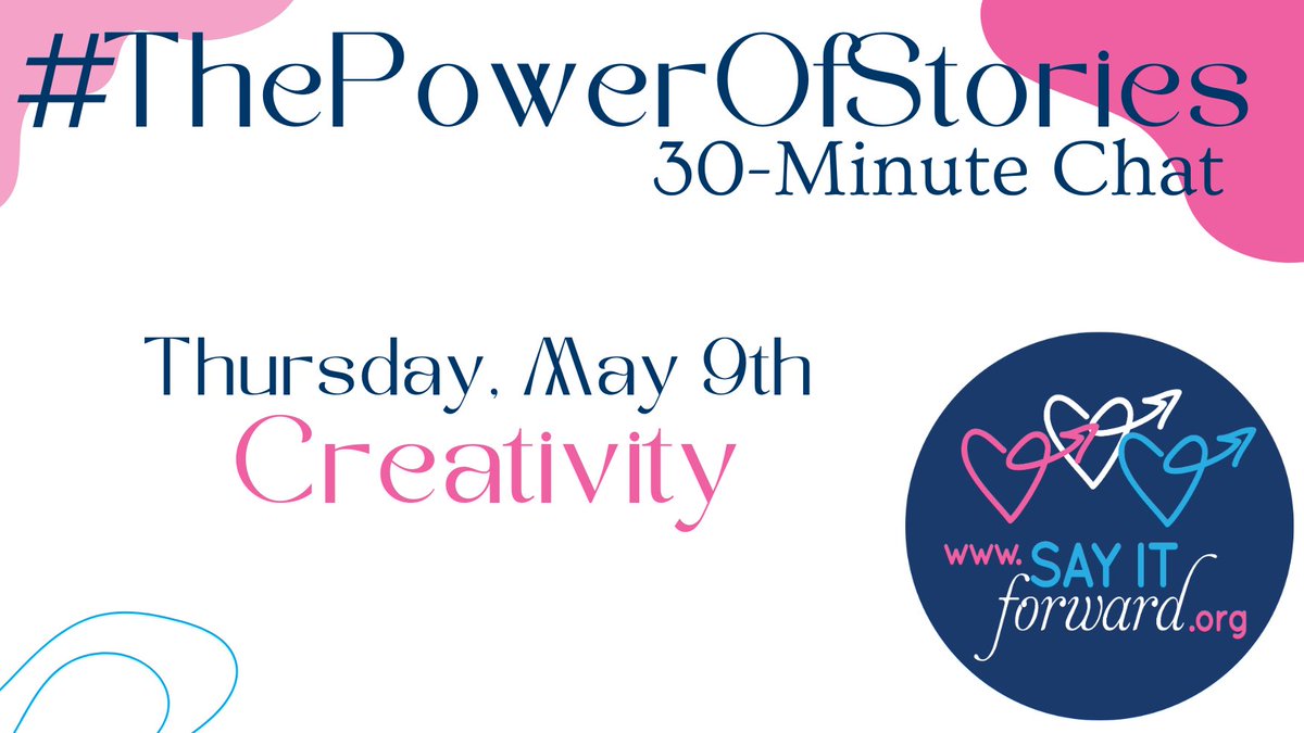 You know so much about creativity! Inviting YOU to join @SayItForwardNow's #ThePowerOfStories💜chat this Thursday to share your thoughts. 11am EDT… 10am CDT... 8am PDT... 3pm UCT… 4pm WAT/BST... 5pm CAT/CEST/ SAST… 6pm EAT… 8:30pm IST