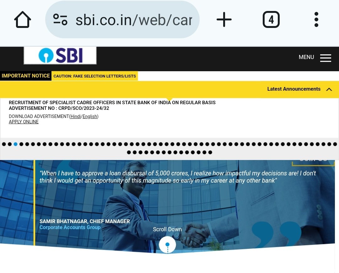 🚨 SBI मधील IT चे सरकारी नोकऱ्या 🚨 IT मध्ये कुठलेही Tech असो Testing, DevOPS, Data Scientist, Devlpmnt आणि 'सरकारी नोकरी' करायचीच असेल तर SBI Career वेळोवेळी बघत चला. Specialist Officer च्या Contract वर असेल तरी गैर नाही कारण खाजगी मध्ये कुठे Parmanent असतो, 2 वर्ष झाल की Switch