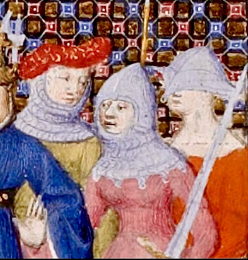 When you’re the last one to get to the armourer and all that’s left is an unfinished helmet that impairs your vision - 14th century, BnF Français 598, f. 19r