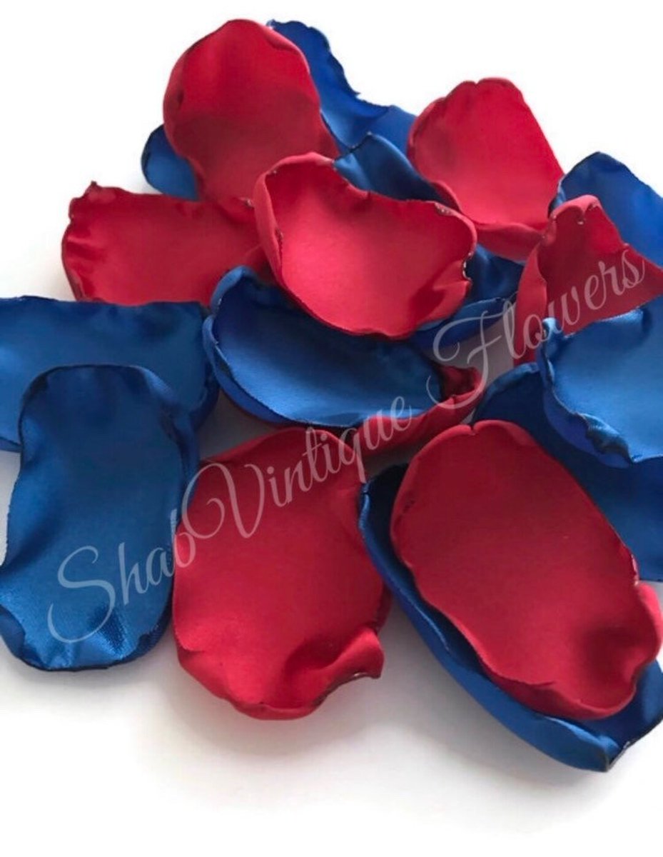 Royal Blue and Red flower petals, Wedding Aisle Decorations, Flower girl petals, summer wedding decor by ShabVintiqueFlowers dlvr.it/T6ZNkL #smallweddings #receptiondecor #weddingplanning #weddingtabledecor #itsourday