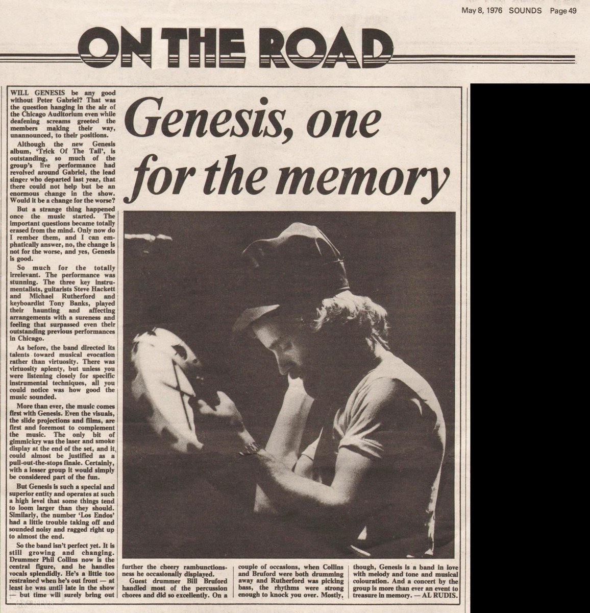 May 8, 1976. A large photo of Phil stands out on the Sounds page in the article on the recently concluded American tour of 'A Trick of the Tail' (Scan #genesis archive) @LisaB83310282 @ShadesNoir @seismictc @JoeBlow24424856 @ProgROCK_Bon 'Entangled' youtu.be/LLKIKVOdW7c?si…