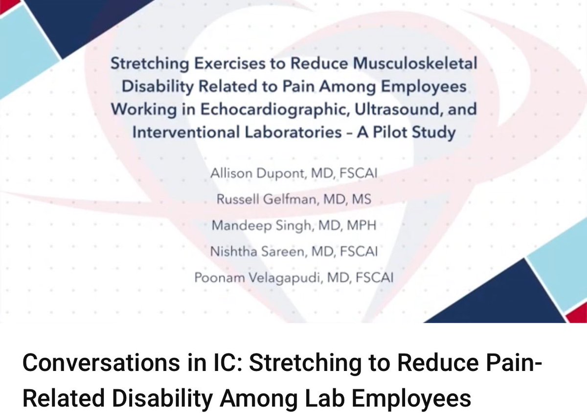 Check out ‘Conversations in IC’ discussing @MyJSCAI manuscript- “Stretching to Reduce Pain-Related Disability Among Lab Employees” by #MandeepSingh #RussellGelfman et al! @SCAI @scaiwin @Allison_Dupont @nishheartdoc @AlexandraLansky @SandeepNathanMD Link youtu.be/1I5hyK1736Y