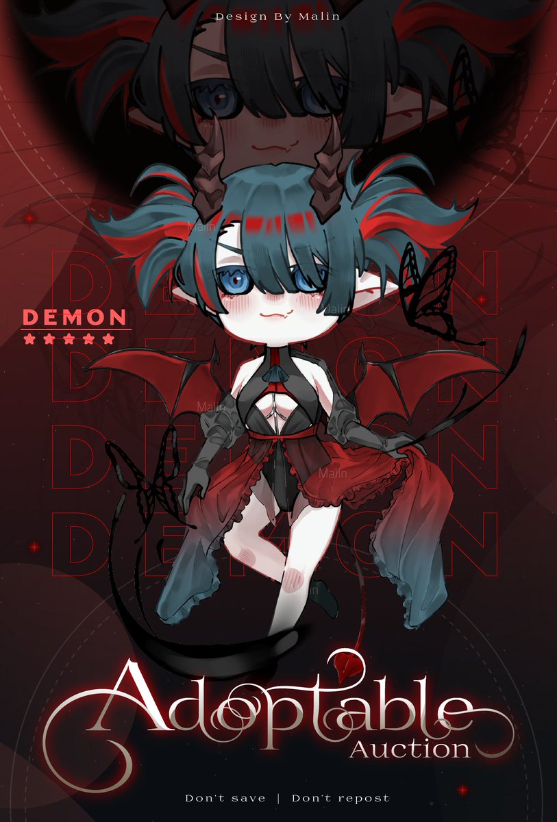 Adoptable : Demon , Shadow , Butterfly

SB :30$
MI : 2$
AB: N/A
SB : only pic .png [ don't have watermark ]

Auction will be closed in 1 days after SB  
#adoptable #adoptableauction #adoptables