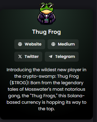 thugfrogonsol's tweet photo. Dexscreener socials are updated!

Lets fight the cat gang! $TROG

https://t.co/im3m5eH7Eo https://t.co/GEZrPZe6cN