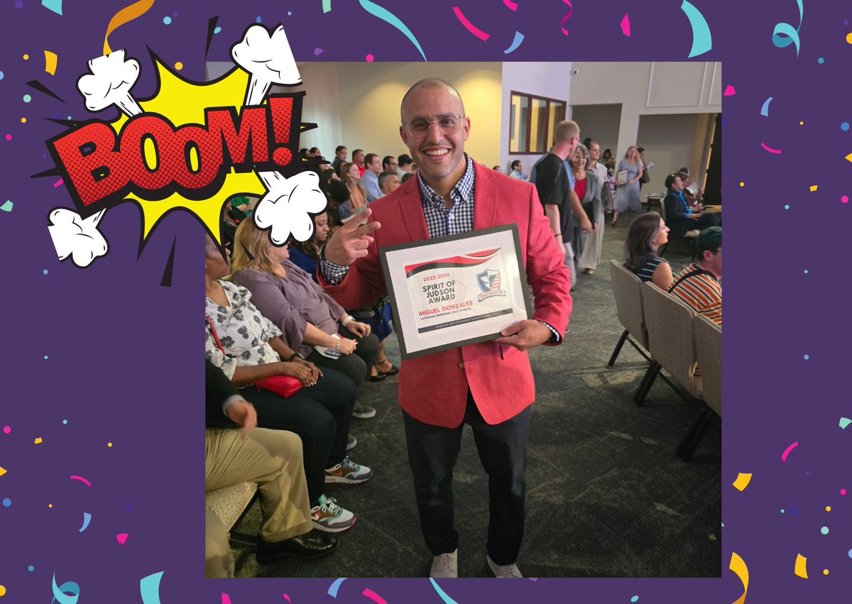 🎉🏆 Congratulations to Mr. Gonzales for winning the Spirit of Judson Award for our campus! 🌟 Your dedication, enthusiasm, and positive energy uplift our entire community. Thank you for your outstanding commitment to our school! 👏👨‍🏫 #SpiritOfJudson #PatriotNation 🎉👍