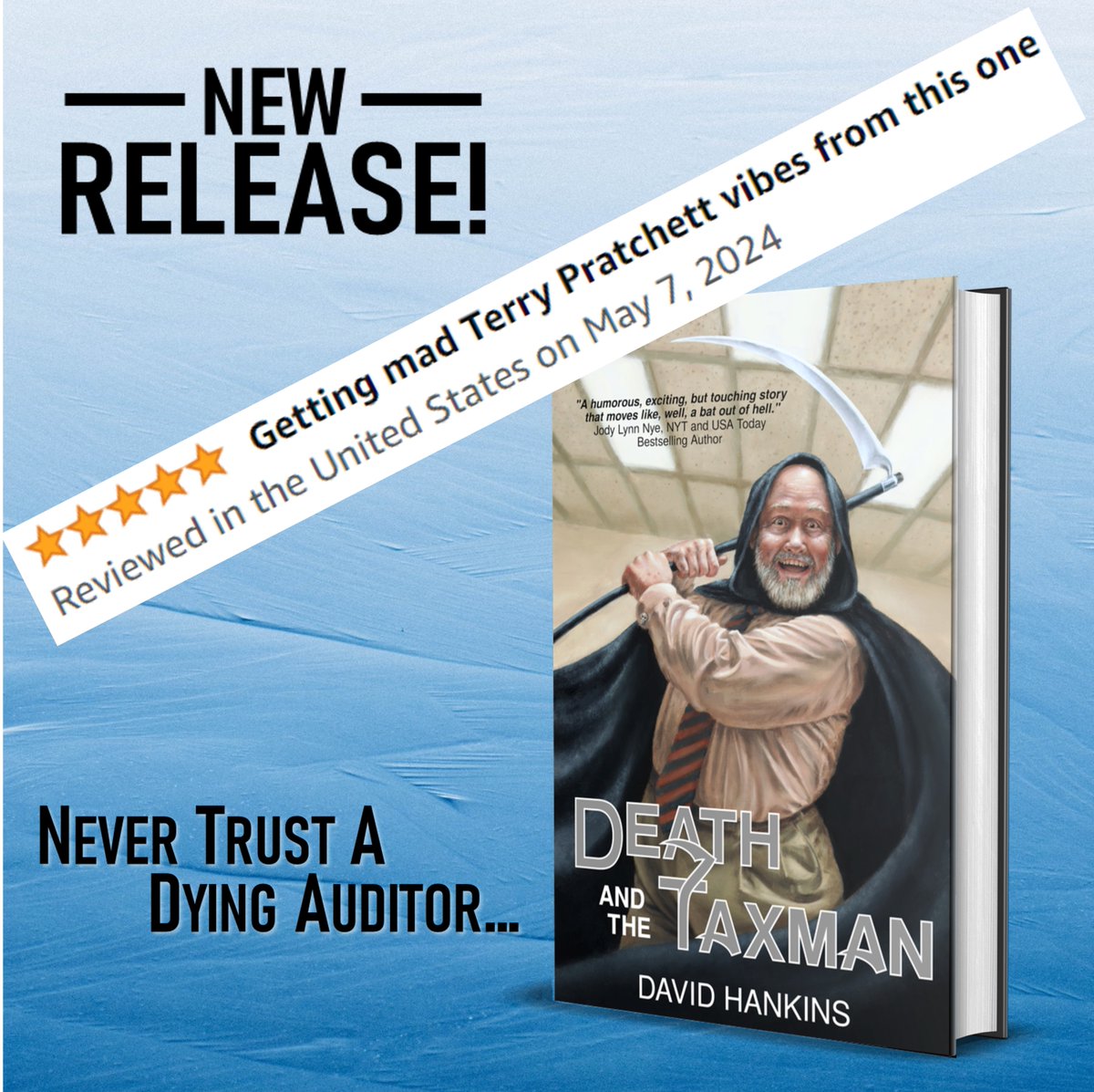 'Getting mad Terry Pratchett vibes from this one!' - Now THAT's high praise! Another 5-Star review for the hilarious new release Death and the Taxman.

Get your copy today.
books2read.com/deathandthetax…

#deathandthetaxman #terrypratchett #newrelease #writingcommunity #readingcommunity