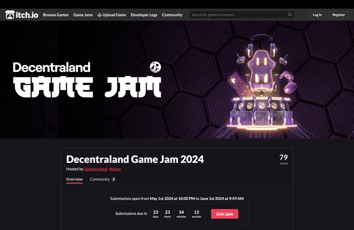 So far 79 teams have joined @itchio for the upcoming #Decentraland GAME JAM 2024 #DCLGX

Can't wait to see some of these games built on the latest SDK 7

itch.io/jam/dclgx