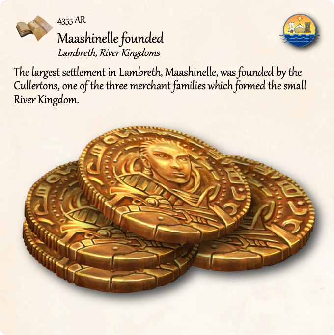 GolarionToday's tweet photo. 4355 AR: Maashinelle founded
#Lambreth #Maashinelle #RiverKingdoms #4355AR #CullertonFamily
https://t.co/UuwaKGOwTN
The largest settlement in Lambreth, Maashinelle, was founded by the Cullertons, one of the three merchant families which formed the small River Kingdom. https://t.co/bUBXYaesx7