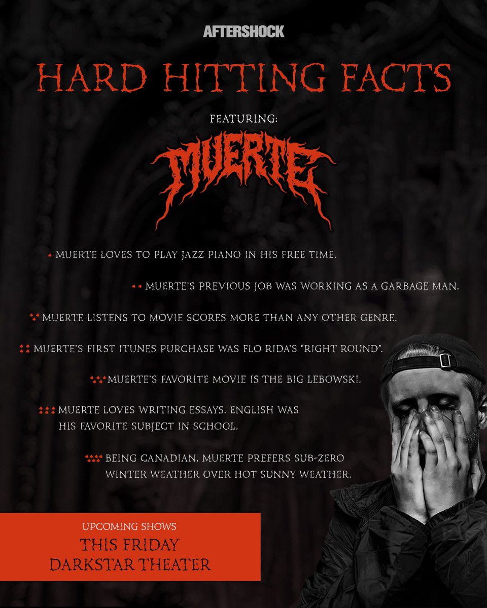 We’re comin’ in hot with some hard-hitting facts about @MUERTEisdead ahead of him bringing the hard-hitting bass to Darkstar THIS SATURDAY 💥⚰️ Get to know all things MUERTE + get tix to his show now 🎟️ tixr.com/e/91904