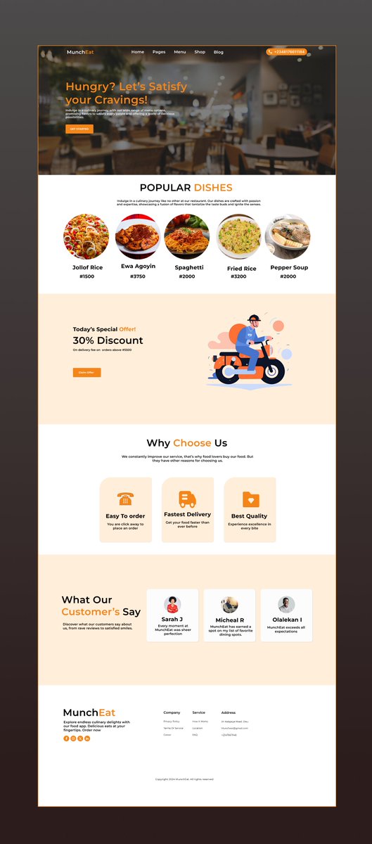 Hey there, hope you're cool! 😎
I'm boosting my productivity by dedicating time to practice and enhancing my UI skills. 

Here's my design for Day 4 of the #30dayschallenge at @uxfoundryng 
Challenge Prompt: Design a page for a Restaurant or Food delivery service.

#uxdesign