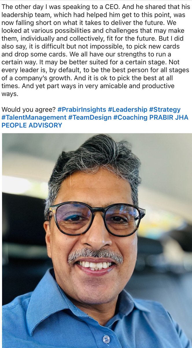 PrabirJha's tweet photo. #PrabirInsights #Leadership #Strategy #TalentManagement #TeamDesign #Coaching https://t.co/ZlphgTUFLd