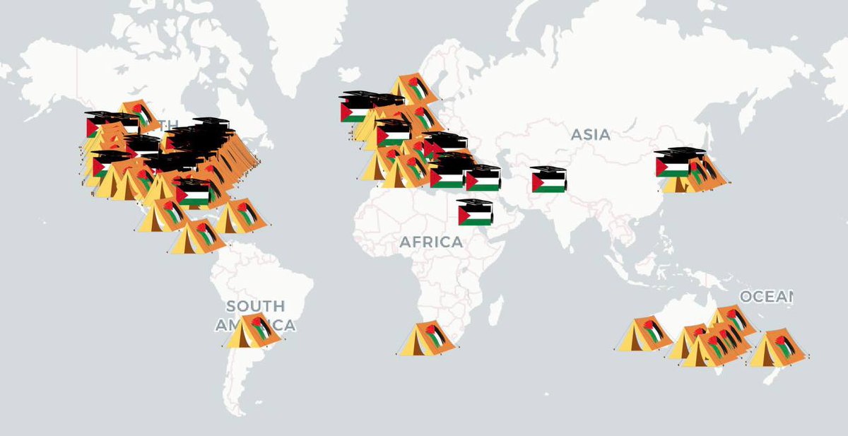 📍Everywhere!

The updated world map of #GazaSolidarityEncampment ! Visit palestineiseverywhere.com to keep track.
#StudentProtests #StudentsForGaza #Occupy4Gaza #Rafah #RafahUnderAttack