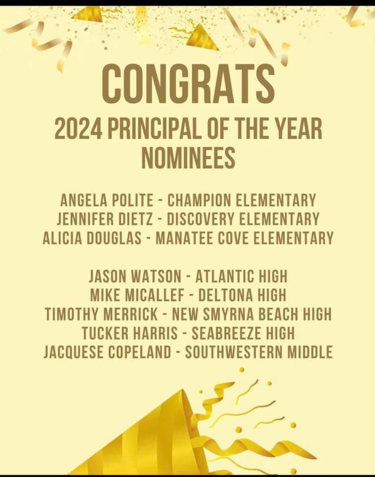 numbersin4th's tweet photo. Champion faculty and staff want to shout out a HUGE congratulations to Angela Polite on being nominated for Volusia County Principal of the Year. https://t.co/hGrz3C6gJA