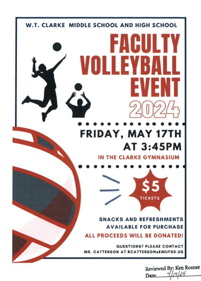 Ryan Catterson (@catterson_mr) on Twitter photo Join us on Friday, May 17th at 3:45PM as the teachers of Clarke MS and Clarke HS battle for bragging rights! Open to all! Hope to you see there! <a href="/lizkinsella93/">W.T. Clarke Middle School</a> <a href="/emeadowschools/">East Meadow Schools</a> Join us on Friday, May 17th at 3:45PM as the teachers of Clarke MS and Clarke HS battle for bragging rights! Open to all! Hope to you see there! <a href="/lizkinsella93/">W.T. Clarke Middle School</a> <a href="/emeadowschools/">East Meadow Schools</a>