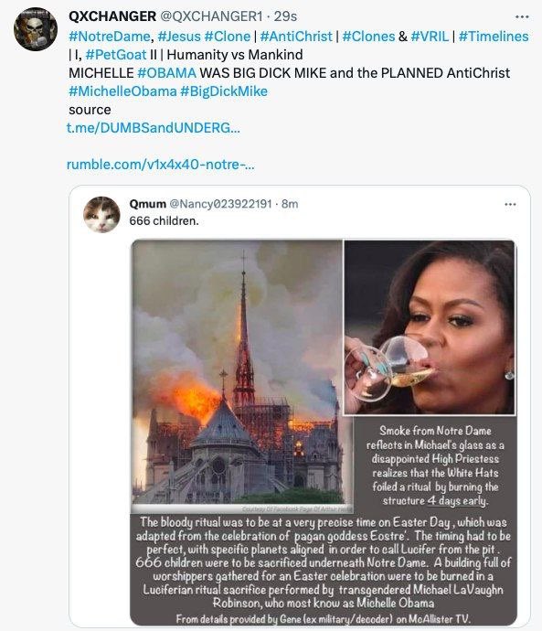 I posted this long ago. Smoke from Notre Dame reflects in Big Mike’s glass as a dissapointed High Priestess realizes that the White hats foiled a mass sacrifice ritual of 666 children beneath the cathedral. The white hats rescued the children and burnt the structure 4 days early.