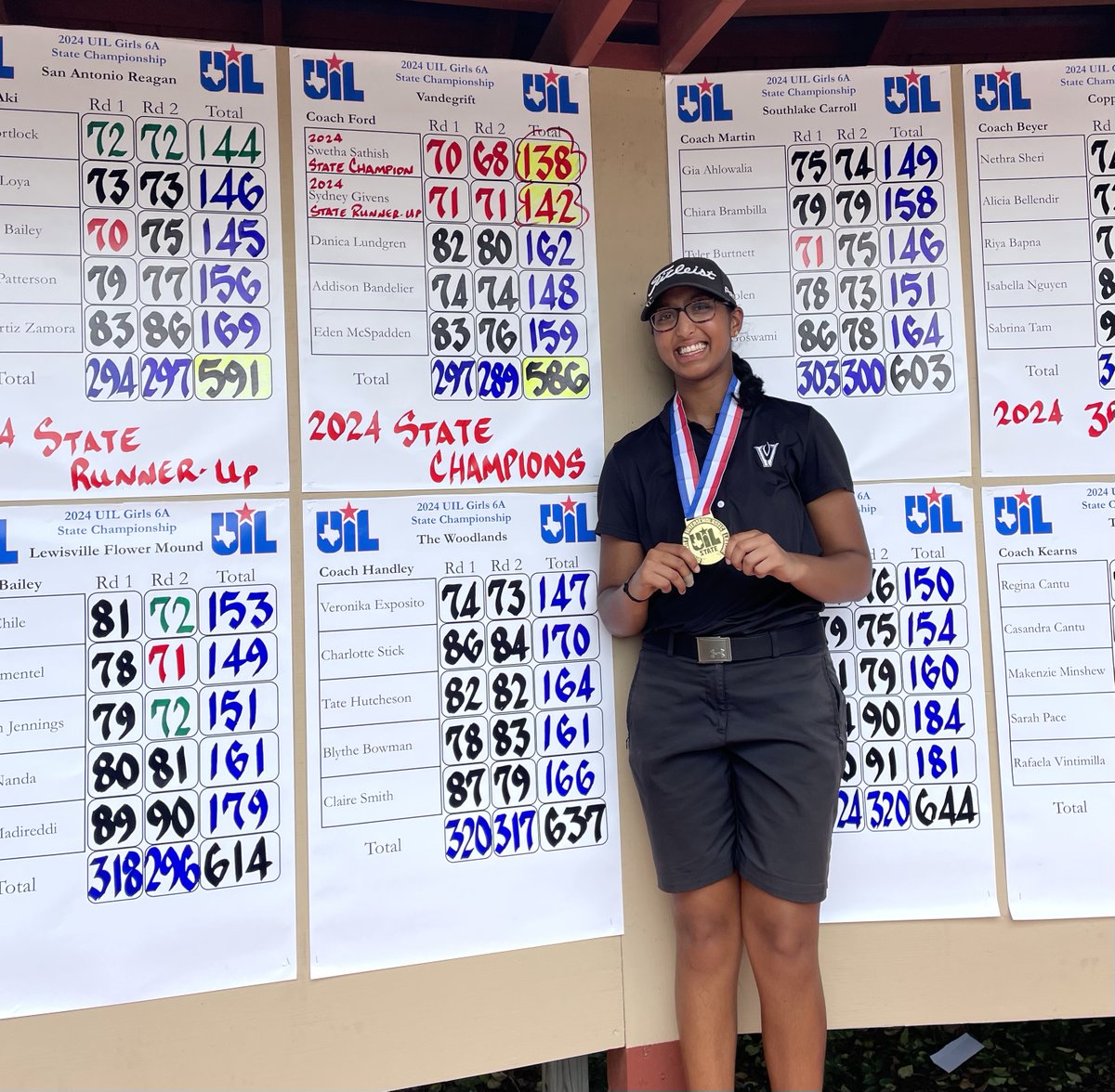 Another victory for the Vipers! 🐍 Austin Vandegrift wins back-to-back Girls 6A #UILState Golf titles with Swetha Sathish claiming the individual championship. RESULTS ➡️ bit.ly/3OcTUMA