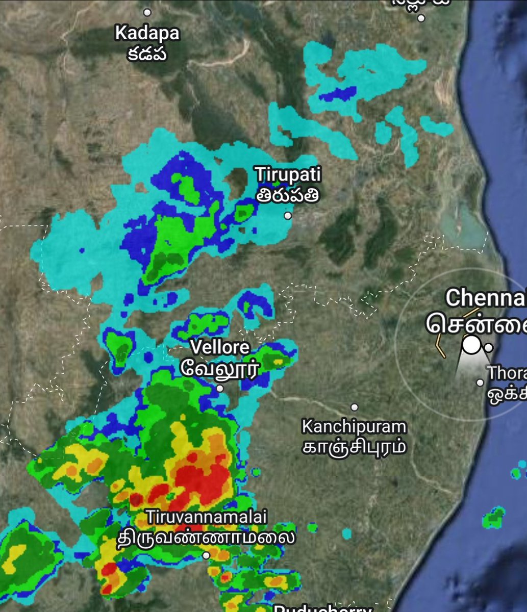 Temp to drop in North Interior due to long living thundersroms -------- Yesterday Hyderabad- Cuddapah storms reached Tamil Nadu after sustaining a long journey. Parts of Chennai get road wetting drains. But Vellore Ambur gets smashed with high voltage storms.