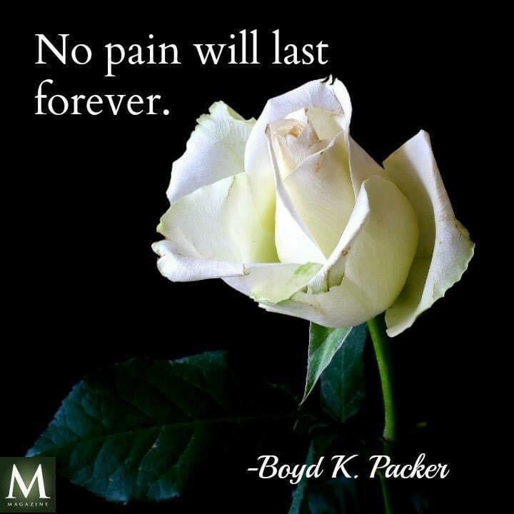 “No pain will last forever.” ~ President Boyd K. Packer #TrustGod #CountOnHim #WordOfGod #HearHim #ComeUntoChrist #ShareGoodness #ChildrenOfGod #GodLovesYou #TheChurchOfJesusChristOfLatterDaySaints