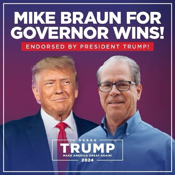 Congratulations to my Great Friend and Businessman Senator Mike Braun on a BIG WIN in the Hoosier State. Mike has been a tremendous supporter, and he will fight even harder for the great people of Indiana. Let's keep working hard for Mike!