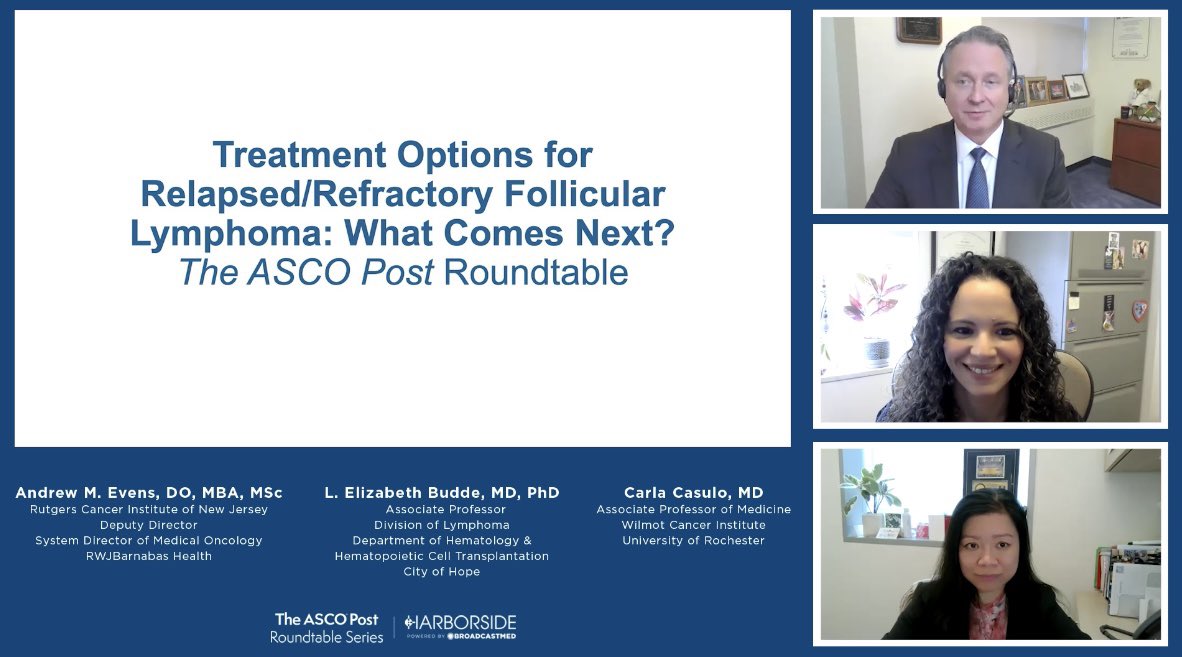 🙌 It was great to participate in the educational case-based video series w/ outstanding experts @WilmotCancer @DrCarlaCasulo & @cityofhope @elizabeth_budde for the @ASCO @ASCOPost on treatment options for relapsed/refractory follicular #lymphoma (SEE: ascopost.com/video-roundtab…).…